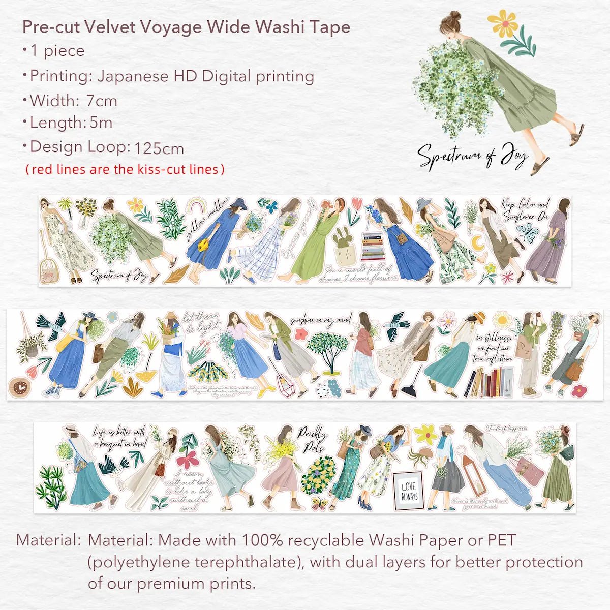 Sticker Washi Tape - Pre - cut - Velvet Voyage - 70 mm - 5 - Washi Tape Shop - Tidformera