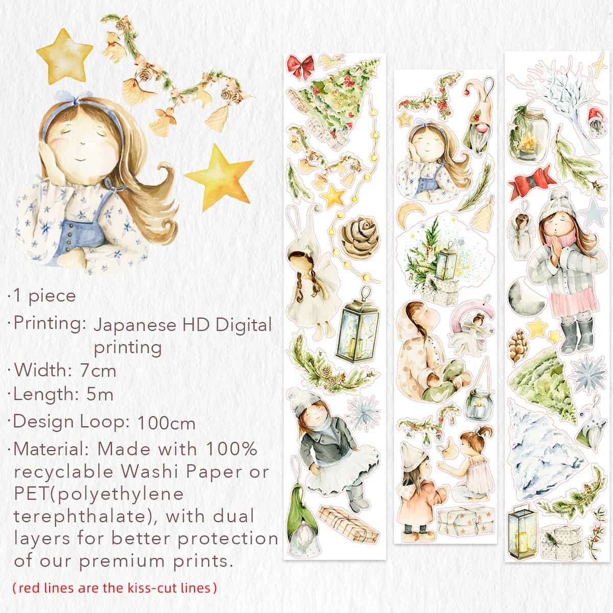 Sticker Washi Tape - Pre - cut - Winter Dreamscape - 70 mm - 6 - Washi Tape Shop - Tidformera