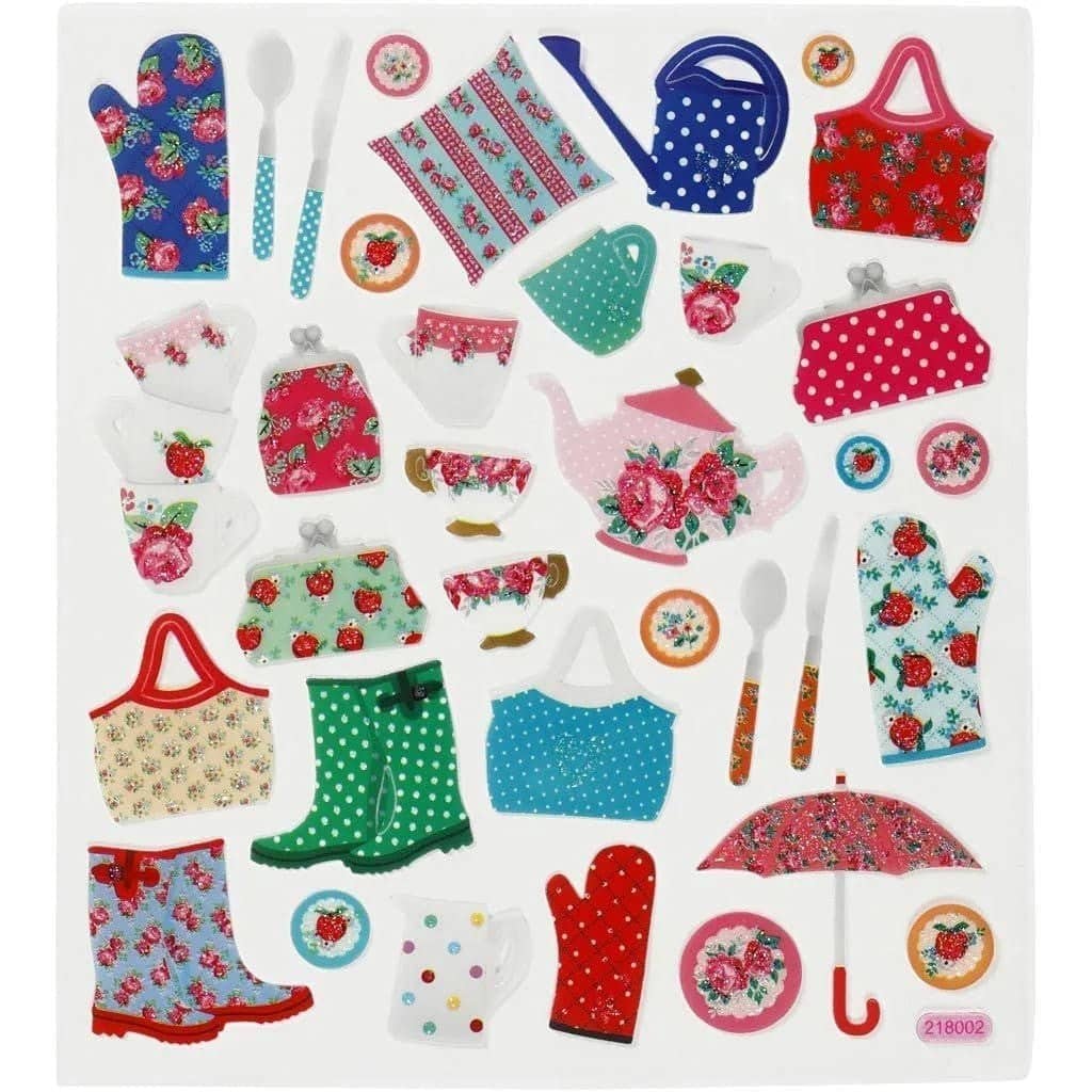 Stickers Creotime Hem & Fritid - Trädgårdsliv från Creotime. Klistermärken med stövlar, väskor, vattenkanna, grytvantar, tekanna och koppar - Tidformera