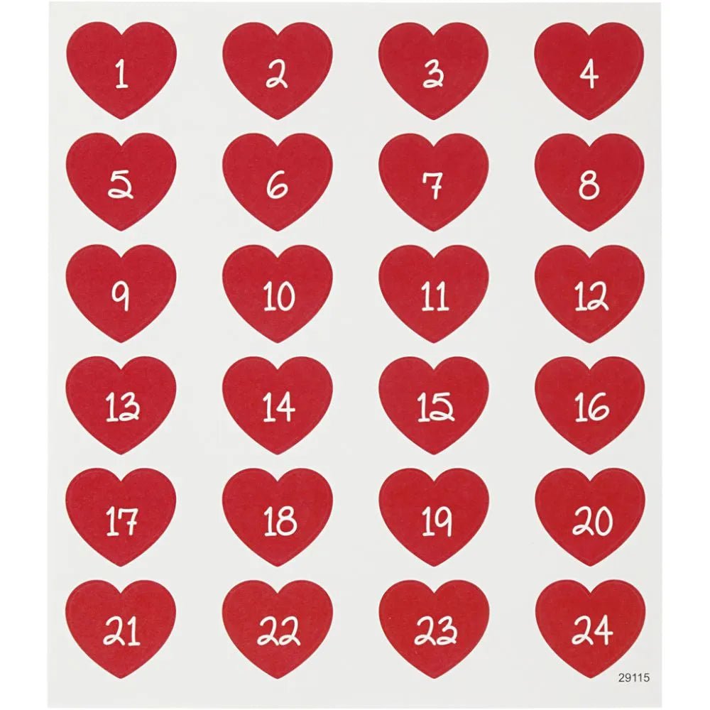 Stickers Creotime Jul - Advent numbers - Hjärtan - 2 - Creotime - Tidformera