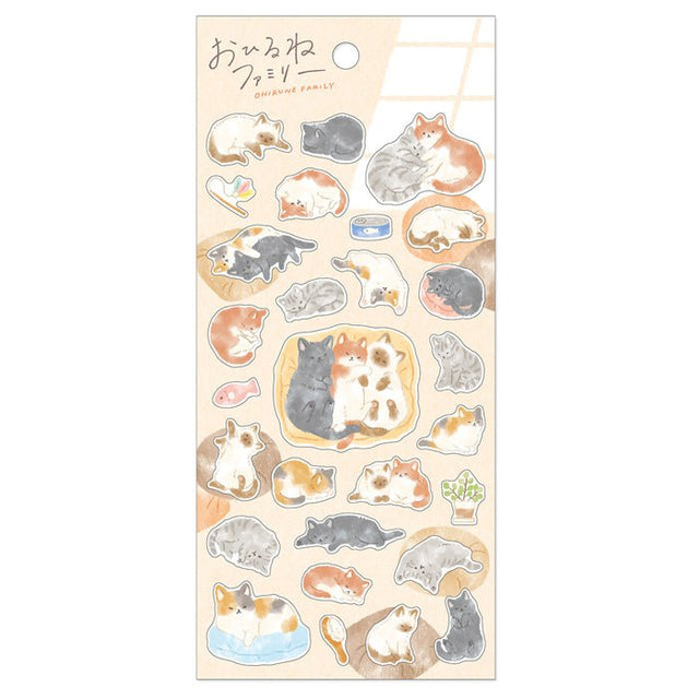 Stickers Ohirune family sticker - Nekoyama - san family från Mind Wave. Ark med  klistermrke med katter på. - Tidformera