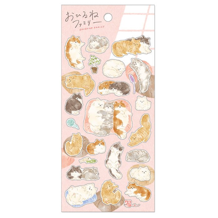 Stickers Ohirune family sticker - Nekozaki - san family från Mind Wave. Ark med klistermärken med katter på - Tidformera