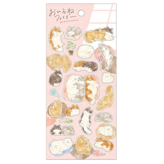 Stickers Ohirune family sticker - Nekozaki - san family från Mind Wave. Ark med klistermärken med katter på - Tidformera