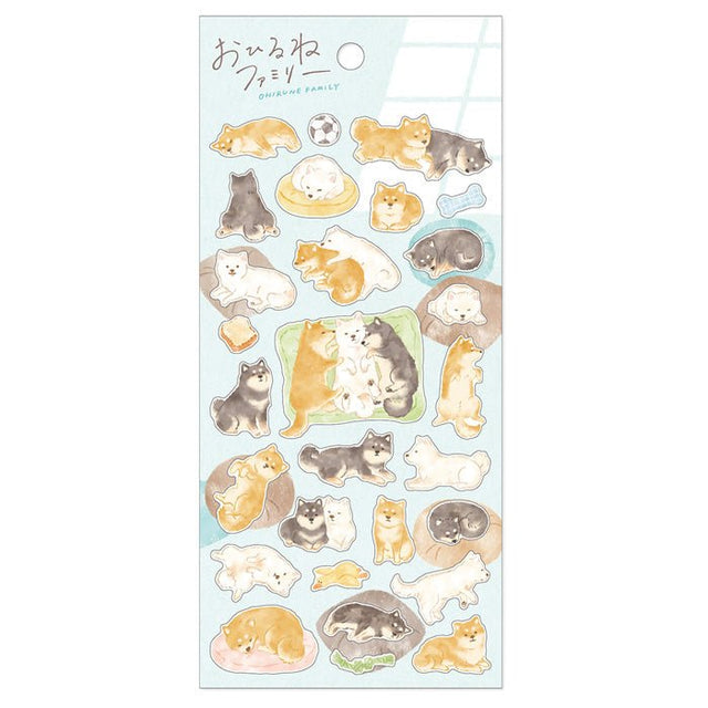 Stickers Ohirune family sticker - Shibata - san family från Mind Wave. Ett ark med klistermärken där hundar är temat. - Tidformera