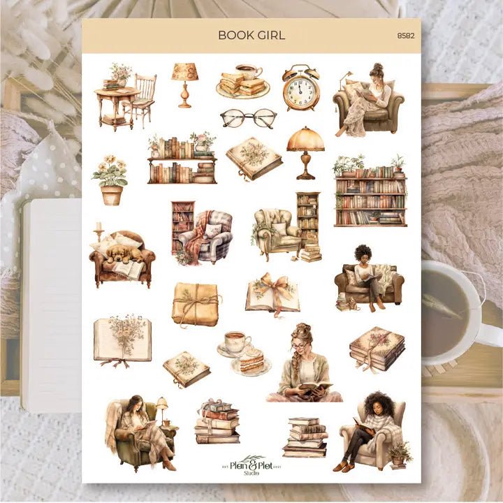 Stickers Plan & Plot Studio Vinyl - Book Girl - 1 - Plan & Plot Studio - Tidformera