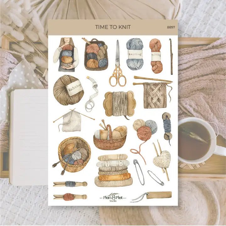 Stickers Plan & Plot Studio Vinyl - Time To Knit - 1 - Plan & Plot Studio - Tidformera