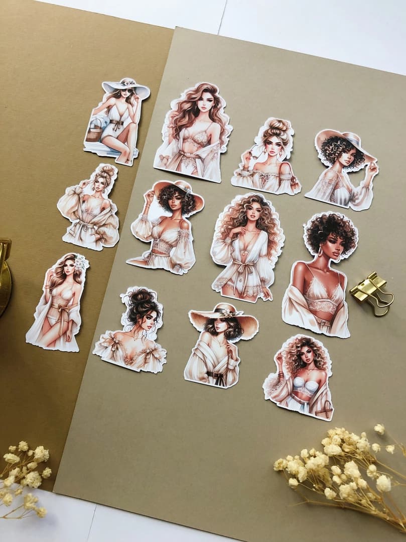 Stickers - T's Stationery - Beige Beach Girls - 3 - T's Stationery - Tidformera