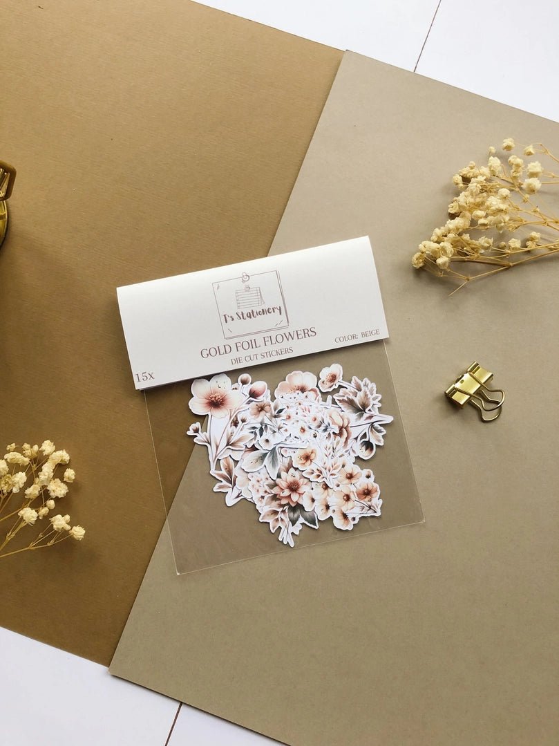 Stickers - T's Stationery - Gold Foil Flowers - 1 - T's Stationery - Tidformera