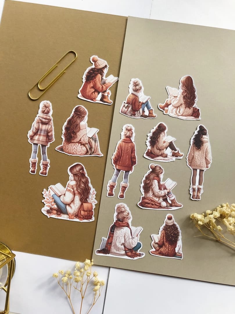 Stickers - T's Stationery - Reading girls Fall - 3 - T's Stationery - Tidformera