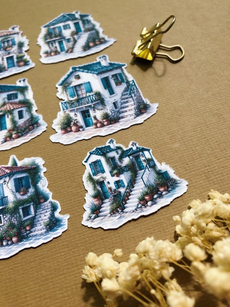 Stickers - T's Stationery - Tiny Greek House - 2 - T's Stationery - Tidformera