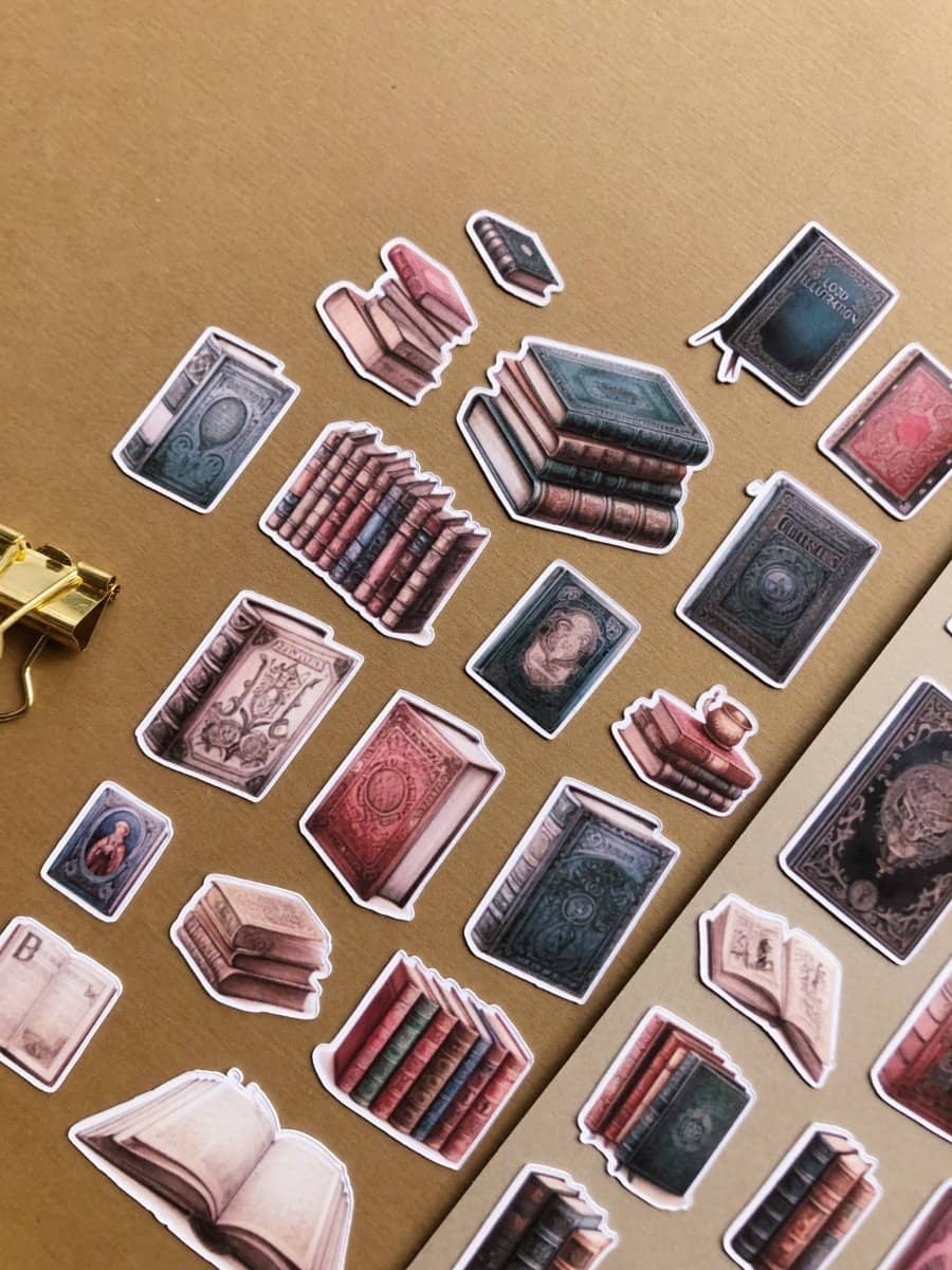 Stickers - T's Stationery - XL Antique books sticker pack - 5 - T's Stationery - Tidformera