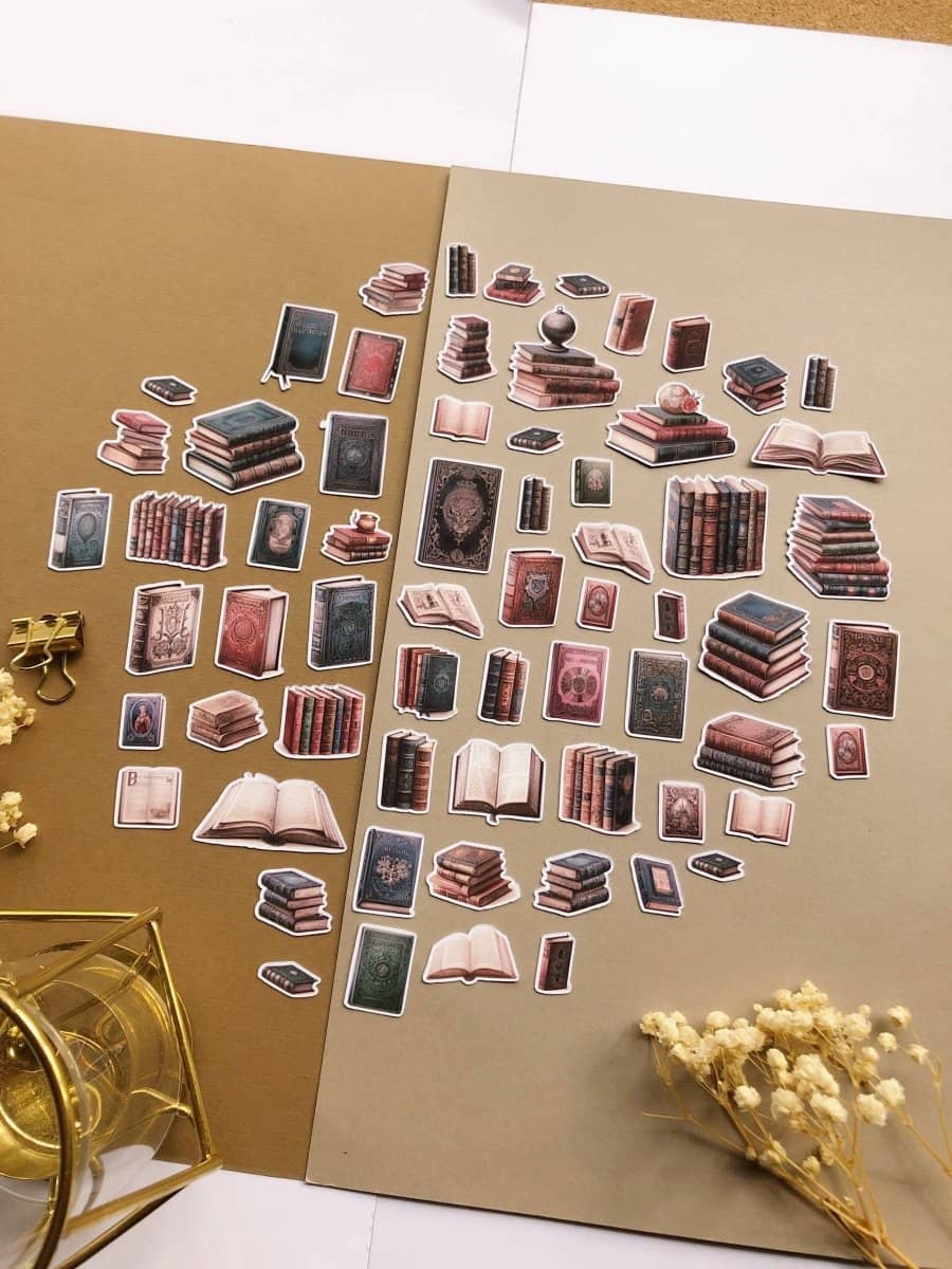 Stickers - T's Stationery - XL Antique books sticker pack - 2 - T's Stationery - Tidformera
