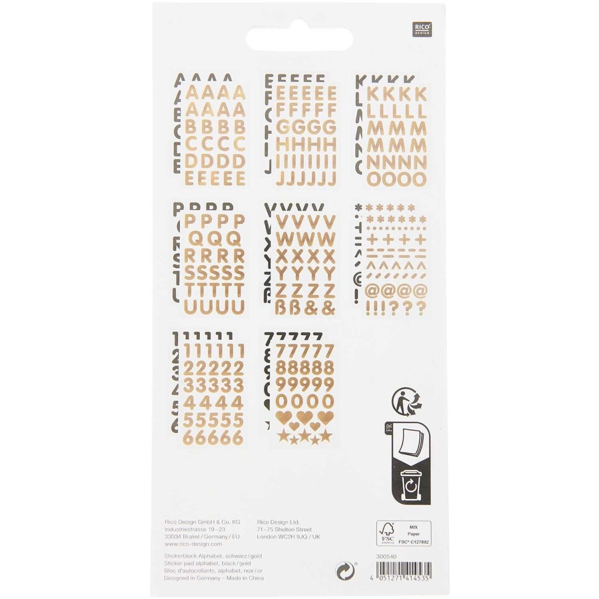 Stickersblock Paper Poetry Alfabetet - Black/Gold - 3 - Rico Design - Tidformera