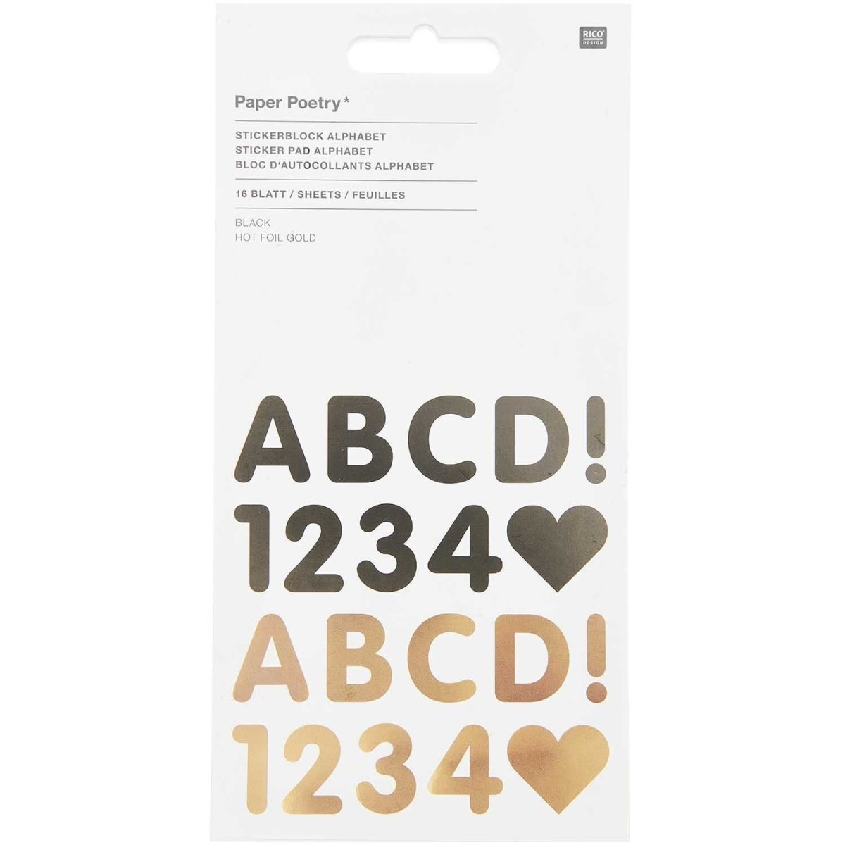 Stickersblock Paper Poetry Alfabetet - Black/Gold - 1 - Rico Design - Tidformera