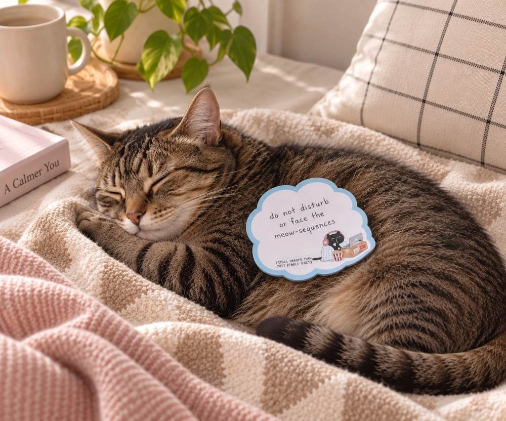 Sticky Notes - Mocha cat - I chill harder than most people party - 5 - Moonaries illo - Tidformera