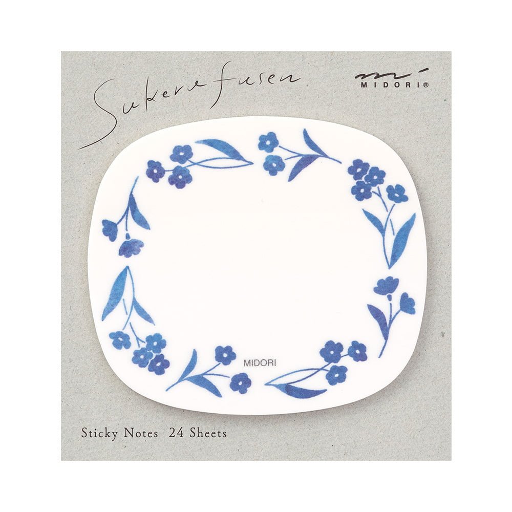 Sticky Notes Transparency Blue Flowers - 6 - Midori - Tidformera