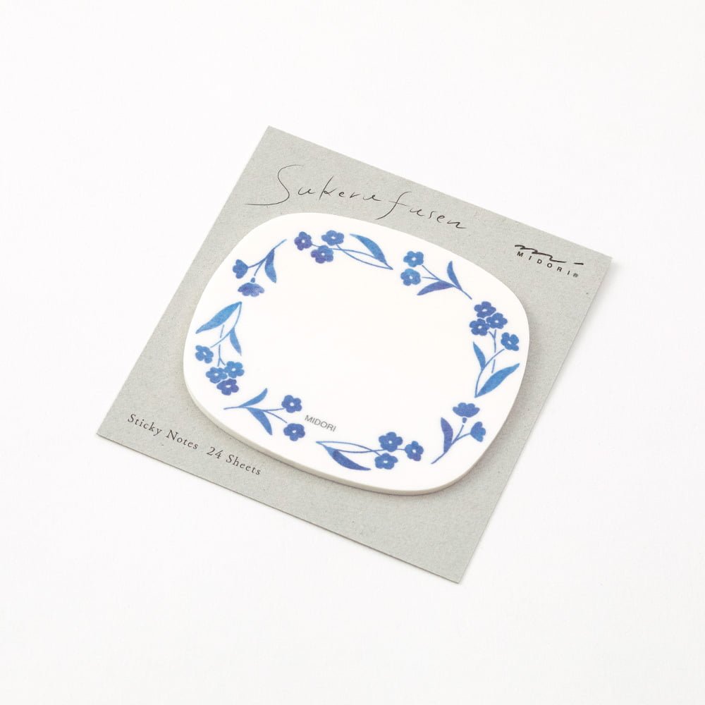 Sticky Notes Transparency Blue Flowers - 3 - Midori - Tidformera
