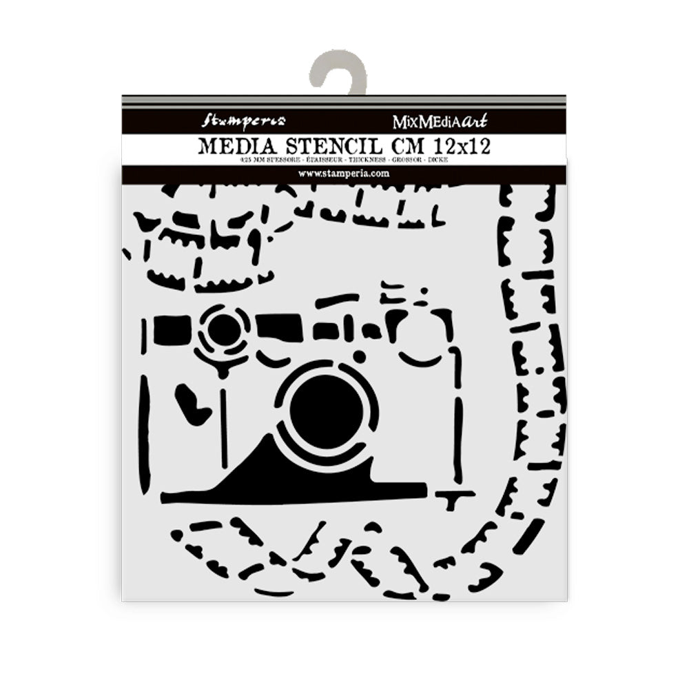 Thick Stencil 12 x 12 cm - Art of Travelling - Photography - 2 - Stamperia - Tidformera