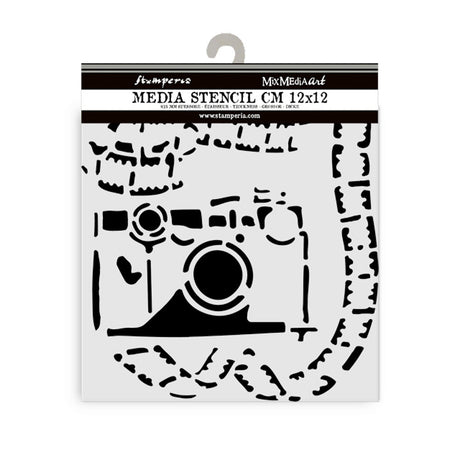Thick Stencil 12 x 12 cm - Art of Travelling - Photography - 2 - Stamperia - Tidformera