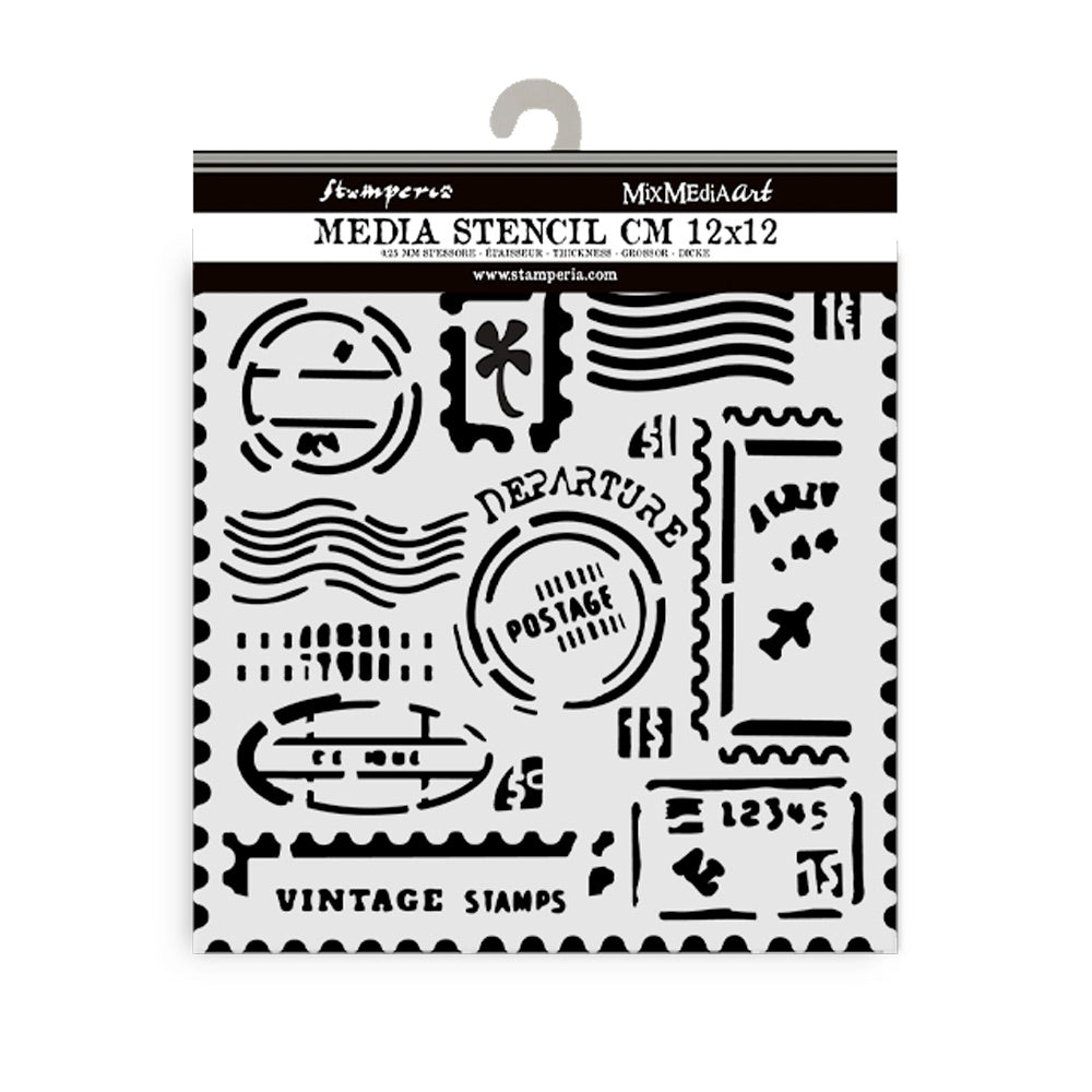 Thick Stencil 12 x 12 cm - Art of Travelling - Stamps - 2 - Stamperia - Tidformera