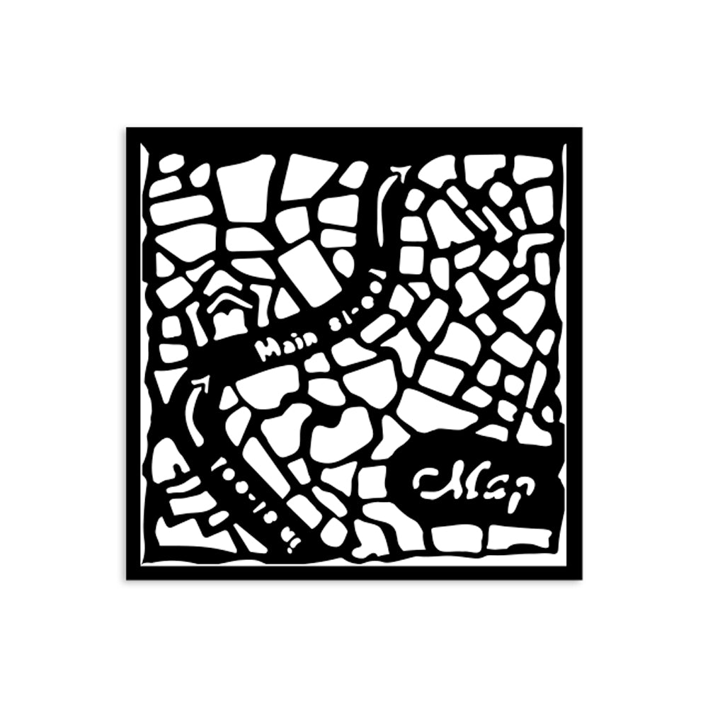 Thick Stencil 12 x 12 cm - Art of Travelling - Street Map från Stamperia. Stencil med karta som motiv. - Tidformera