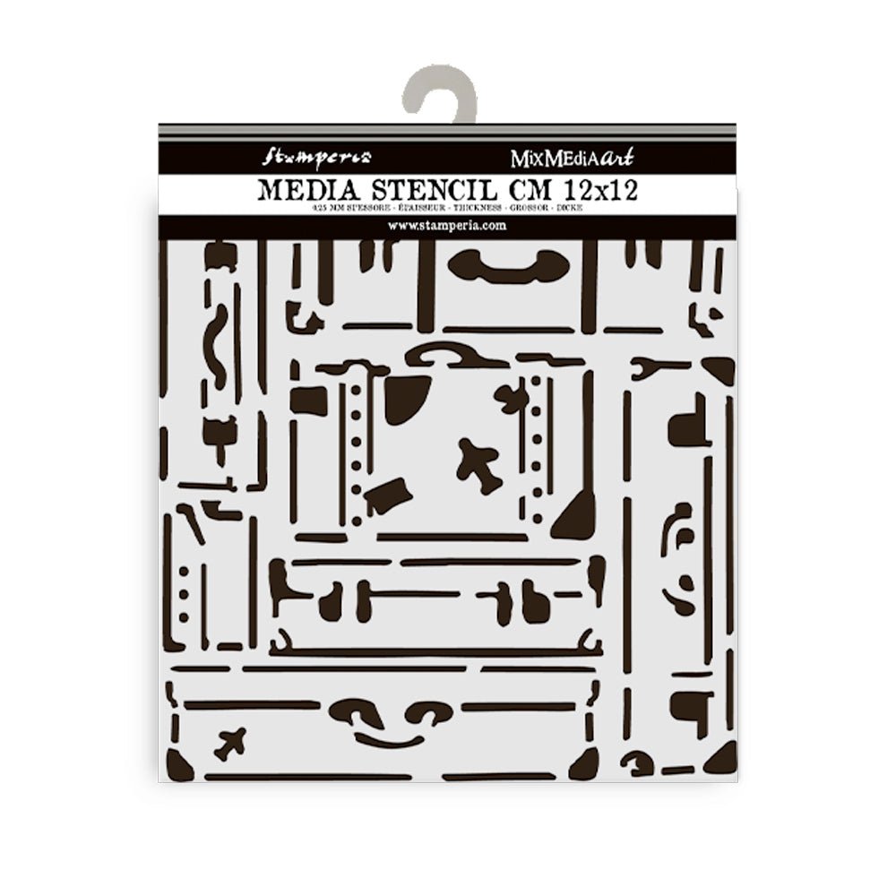 Thick Stencil 12 x 12 cm - Art of Travelling - Suitcases - 2 - Stamperia - Tidformera