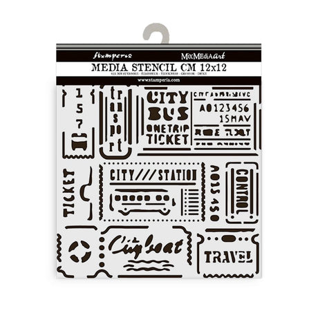 Thick Stencil 12 x 12 cm - Art of Travelling - Tickets - 2 - Stamperia - Tidformera