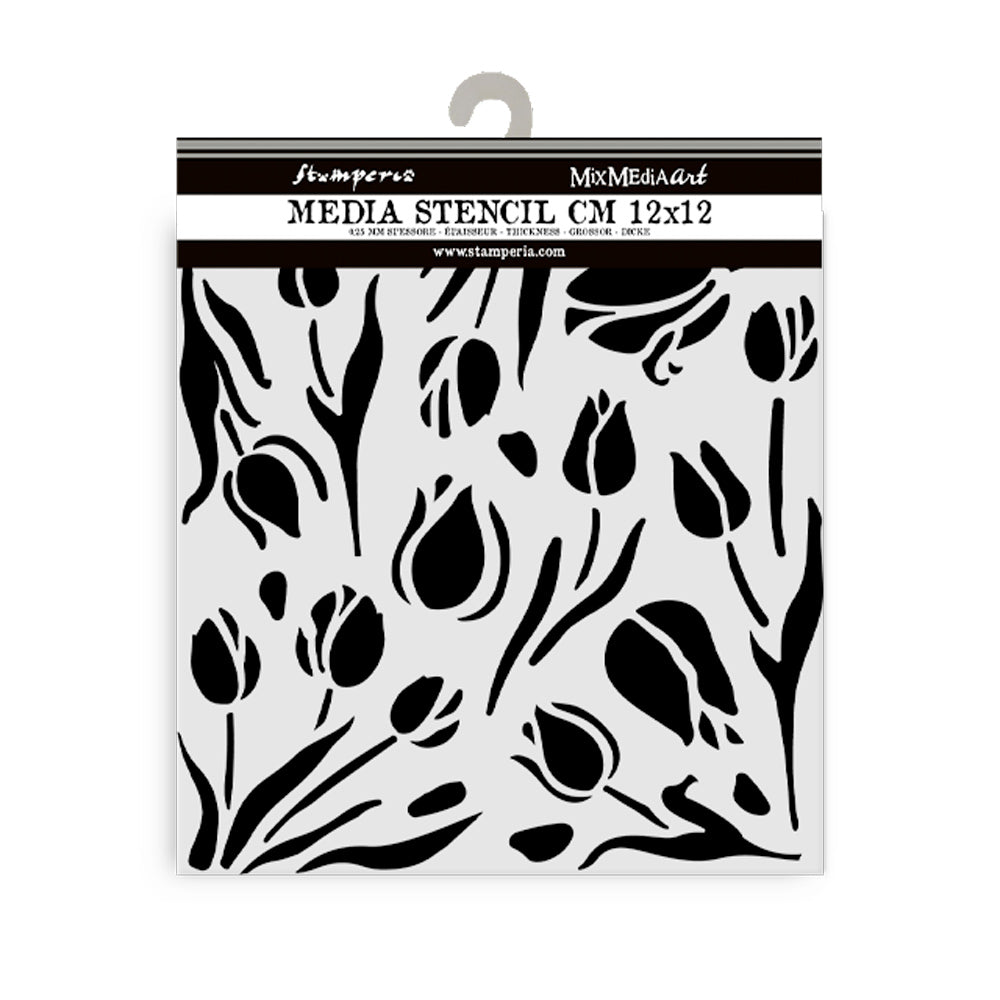 Thick Stencil 12 x 12 cm - Art of Travelling - Tulips - 2 - Stamperia - Tidformera