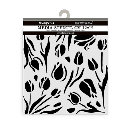 Thick Stencil 12 x 12 cm - Art of Travelling - Tulips - 2 - Stamperia - Tidformera