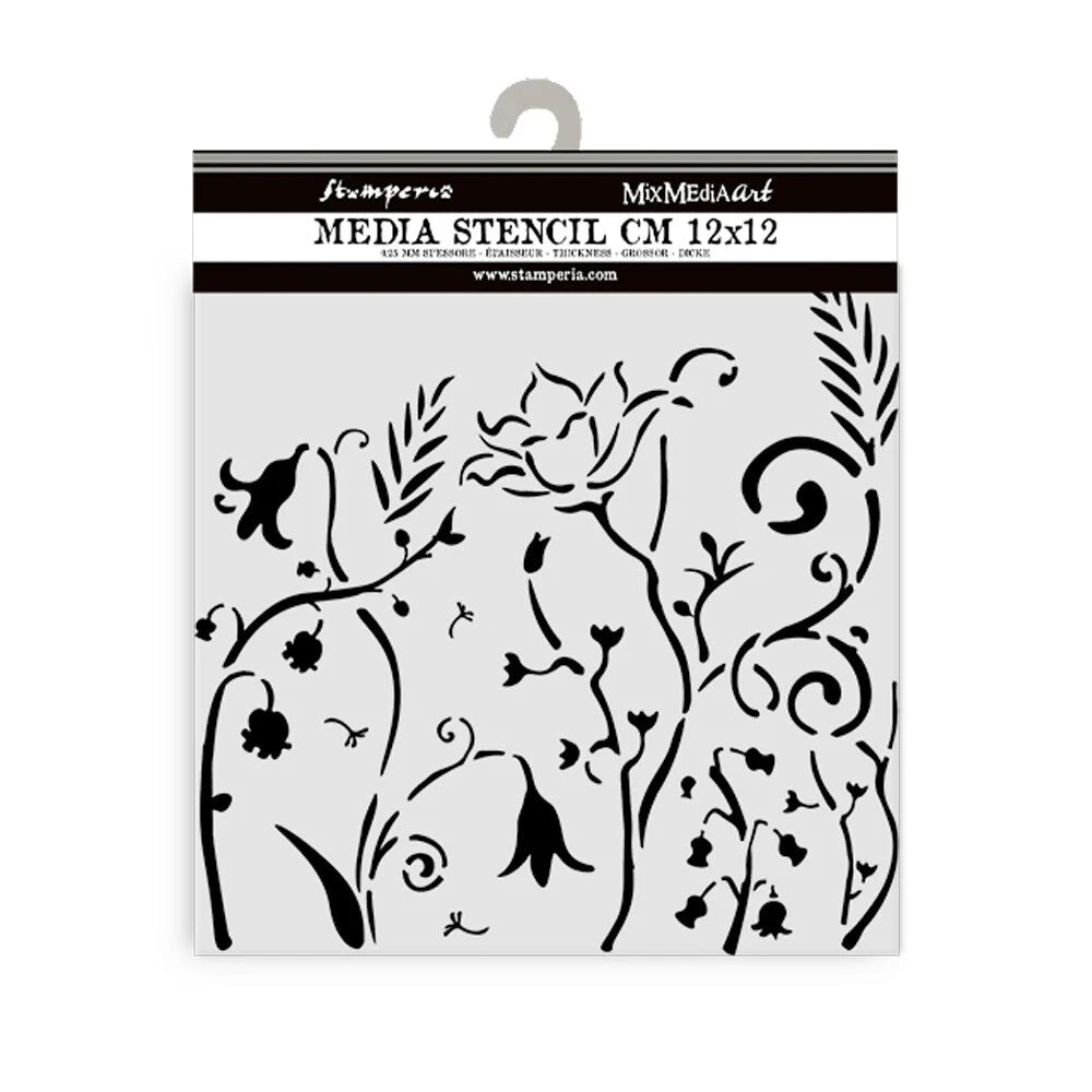 Thick Stencil 12 x 12 cm - Hidden Grove - Flowers - 1 - Stamperia - Tidformera