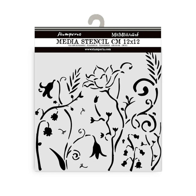 Thick Stencil 12 x 12 cm - Hidden Grove - Flowers - 1 - Stamperia - Tidformera