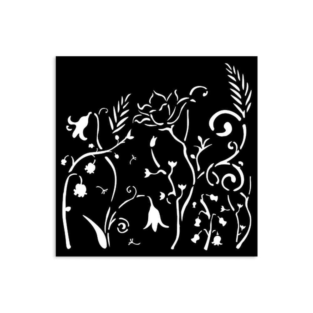 Thick Stencil 12 x 12 cm - Hidden Grove - Flowers - 2 - Stamperia - Tidformera