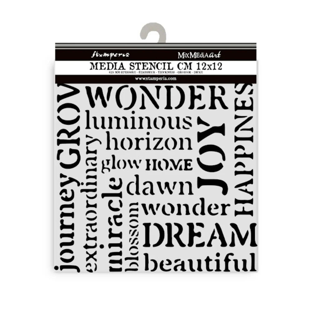 Thick Stencil 12 x 12 cm - Hidden Grove - Writings - 1 - Stamperia - Tidformera