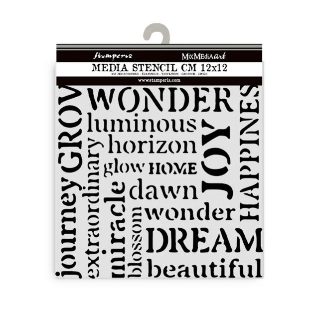 Thick Stencil 12 x 12 cm - Hidden Grove - Writings - 1 - Stamperia - Tidformera