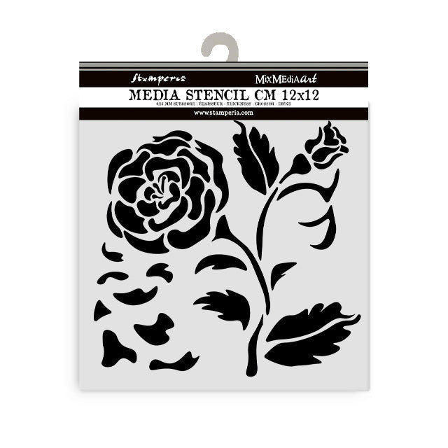 Thick Stencil 12 x 12 cm - House of Roses - Big Rose - 1 - Stamperia - Tidformera