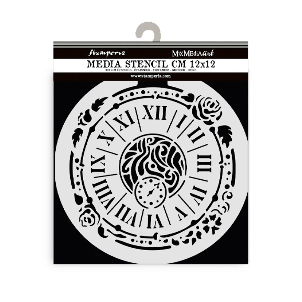 Thick Stencil 12 x 12 cm - House of Roses - Clock - 1 - Stamperia - Tidformera