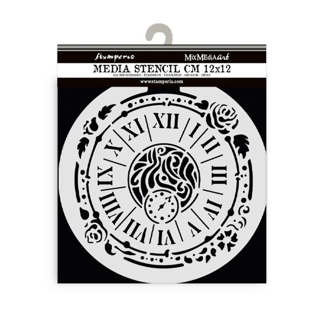 Thick Stencil 12 x 12 cm - House of Roses - Clock - 1 - Stamperia - Tidformera