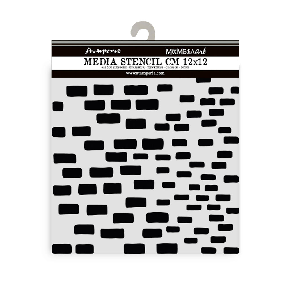 Thick Stencil 12 x 12 cm - Silent Sea - Bricks Pattern från Stamperia - Tidformera