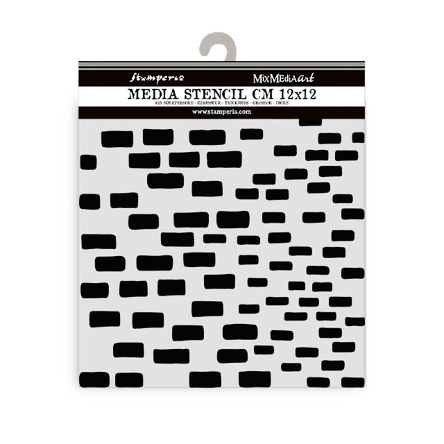 Thick Stencil 12 x 12 cm - Silent Sea - Bricks Pattern från Stamperia - Tidformera