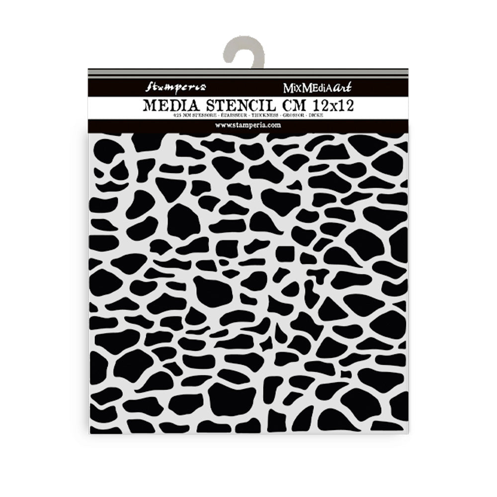 Thick Stencil 12 x 12 cm - Silent Sea - Stones Pattern från Stamperia - Tidformera