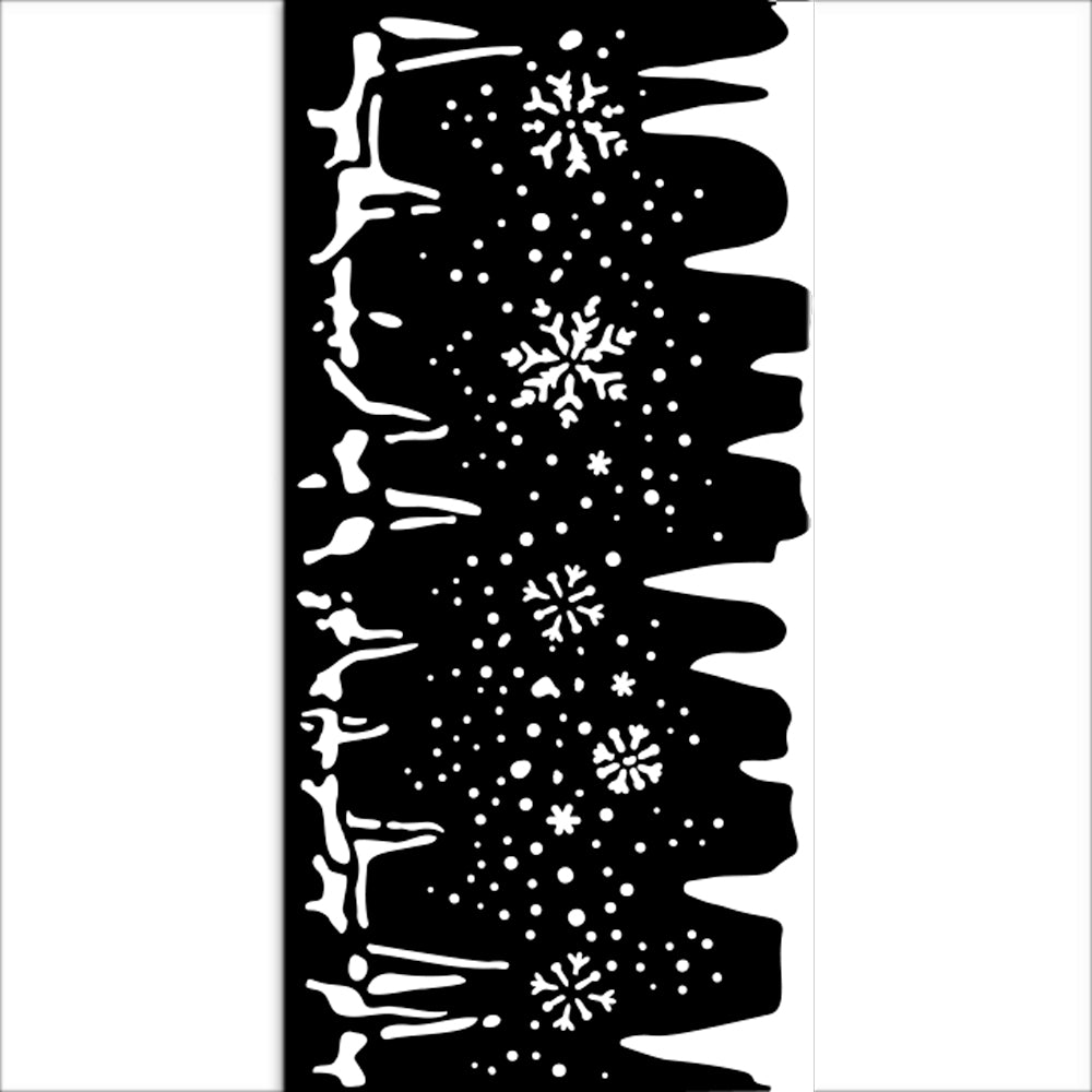 Thick Stencil 12 x 25 cm - Dewdrops - Snowflakes And Ice från Stamperia.  Stencil med snöflingor och istappar  - Tidformera