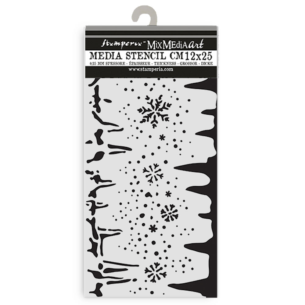 Thick Stencil 12 x 25 cm - Dewdrops - Snowflakes And Ice - 2 - Stamperia - Tidformera