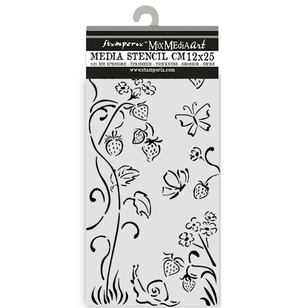 Thick Stencil 12 x 25 cm - Hidden Grove - Strawberries - 1 - Stamperia - Tidformera
