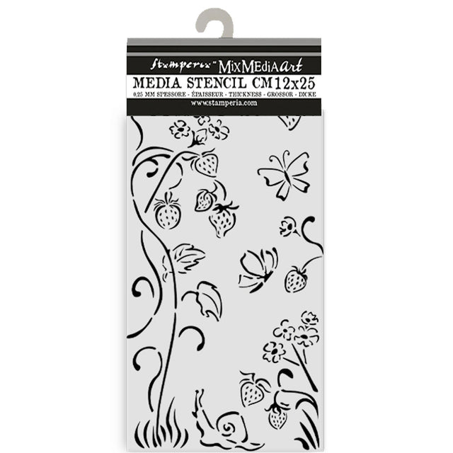 Thick Stencil 12 x 25 cm - Hidden Grove - Strawberries - 1 - Stamperia - Tidformera