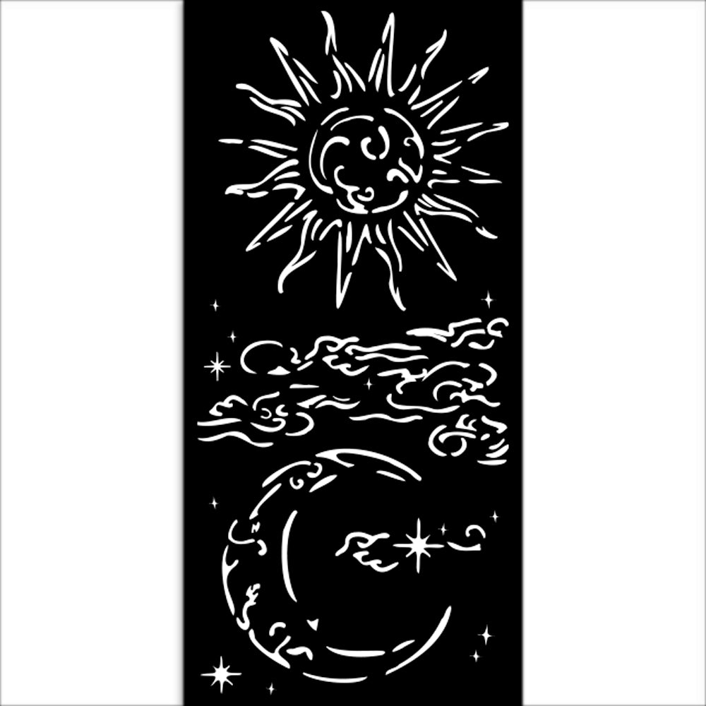 Thick Stencil 12 x 25 cm - Masquerade - Sun And Moon från Stamperia. Stencil med sol, måne och moln. - Tidformera