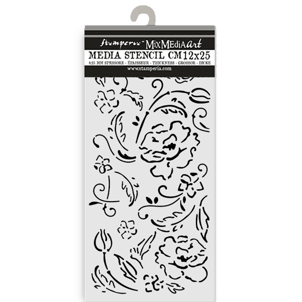 Thick Stencil 12 x 25 cm - Old Lace - Flowers - 2 - Stamperia - Tidformera
