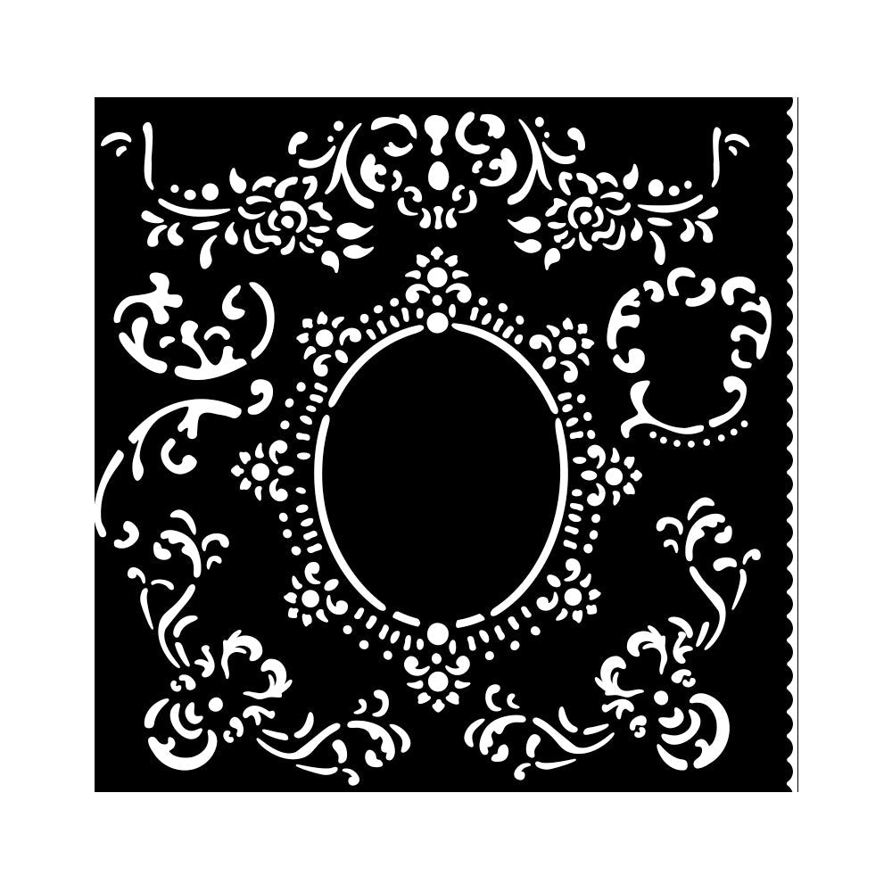 Thick Stencil 18 x 18 cm - House of Roses - Border with Frame - 2 - Stamperia - Tidformera