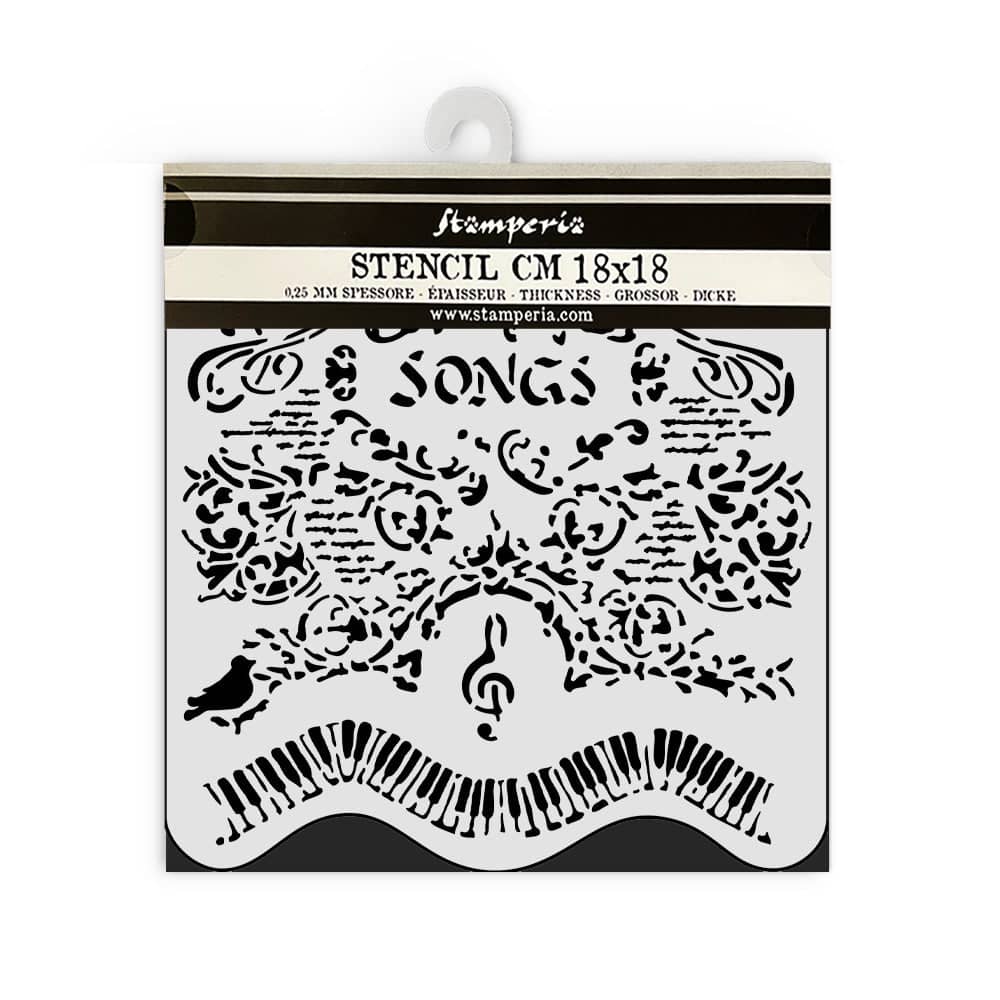 Thick Stencil 18 x 18 cm - Music - Songs And Piano - 2 - Stamperia - Tidformera
