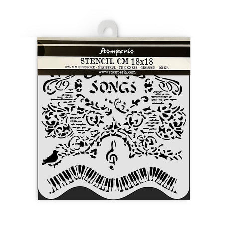 Thick Stencil 18 x 18 cm - Music - Songs And Piano - 2 - Stamperia - Tidformera