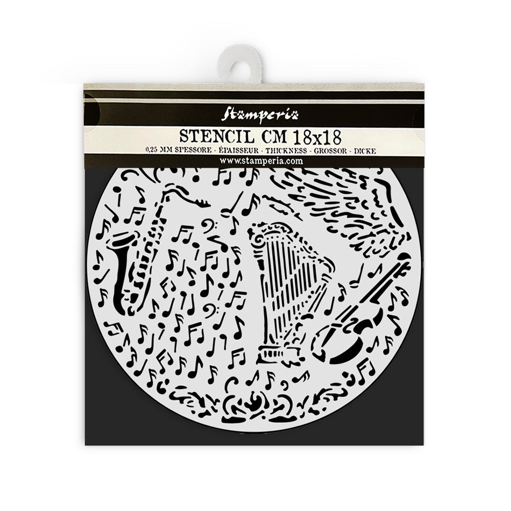 Thick Stencil 18 x 18 cm - Music - Violin And Trumpet - 2 - Stamperia - Tidformera